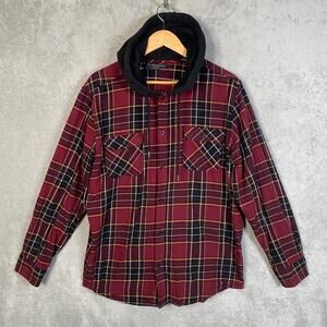 Y2k No Boundaries Hooded Flannel Shirt Plaid Button Down Long Sleeve Skater